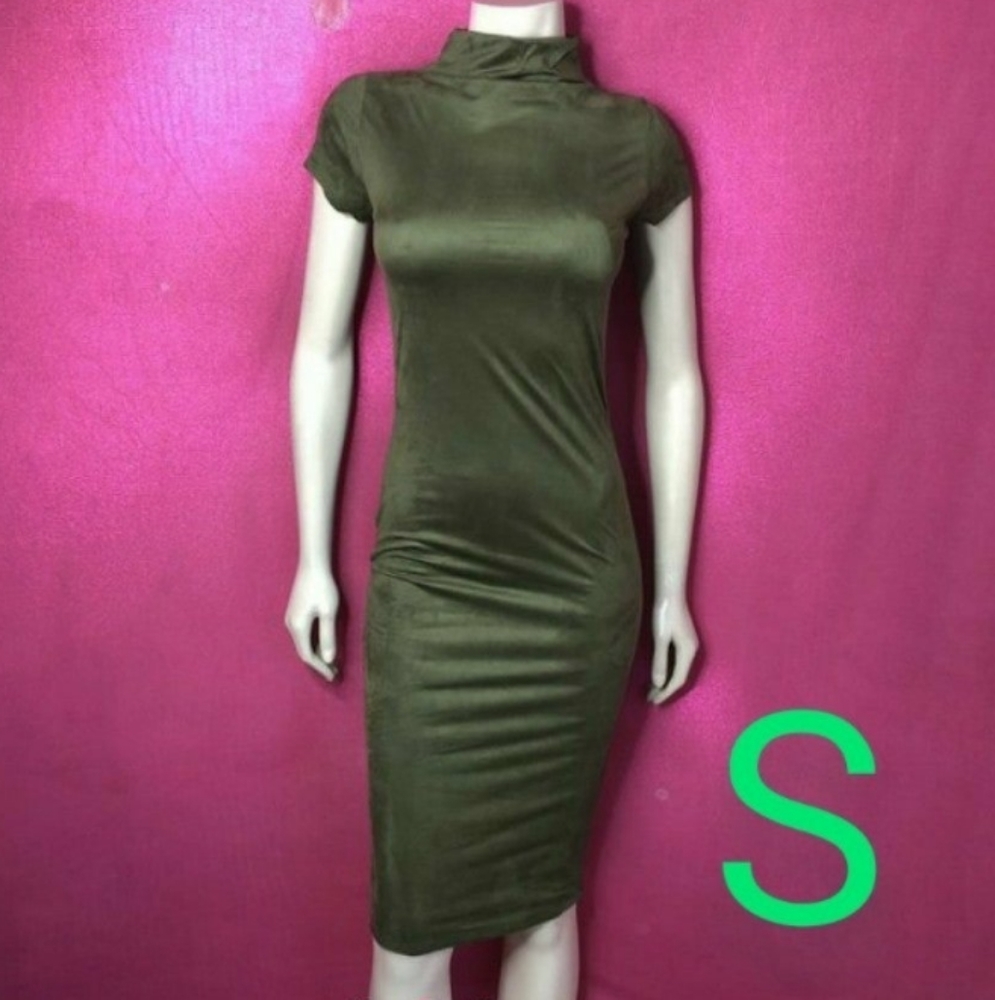 🆕Olive Green Suede Velvet Bodycon Dress Size S